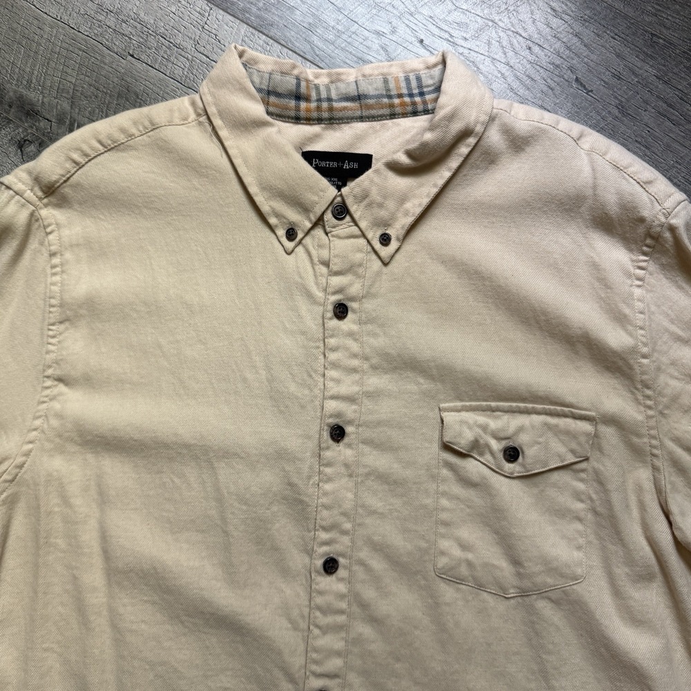 Porter + Ash Beige Cashmere Blend Mens Button Down Shirt Plaid Contrast Size 2XL